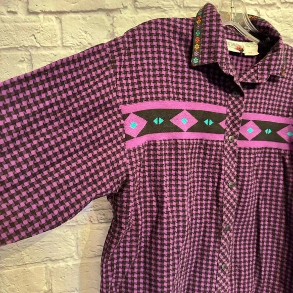 Vintage Hang Ten Southwest Houndstooth Button Front Shirt Size Large 80s/90s - Picture 11 of 12